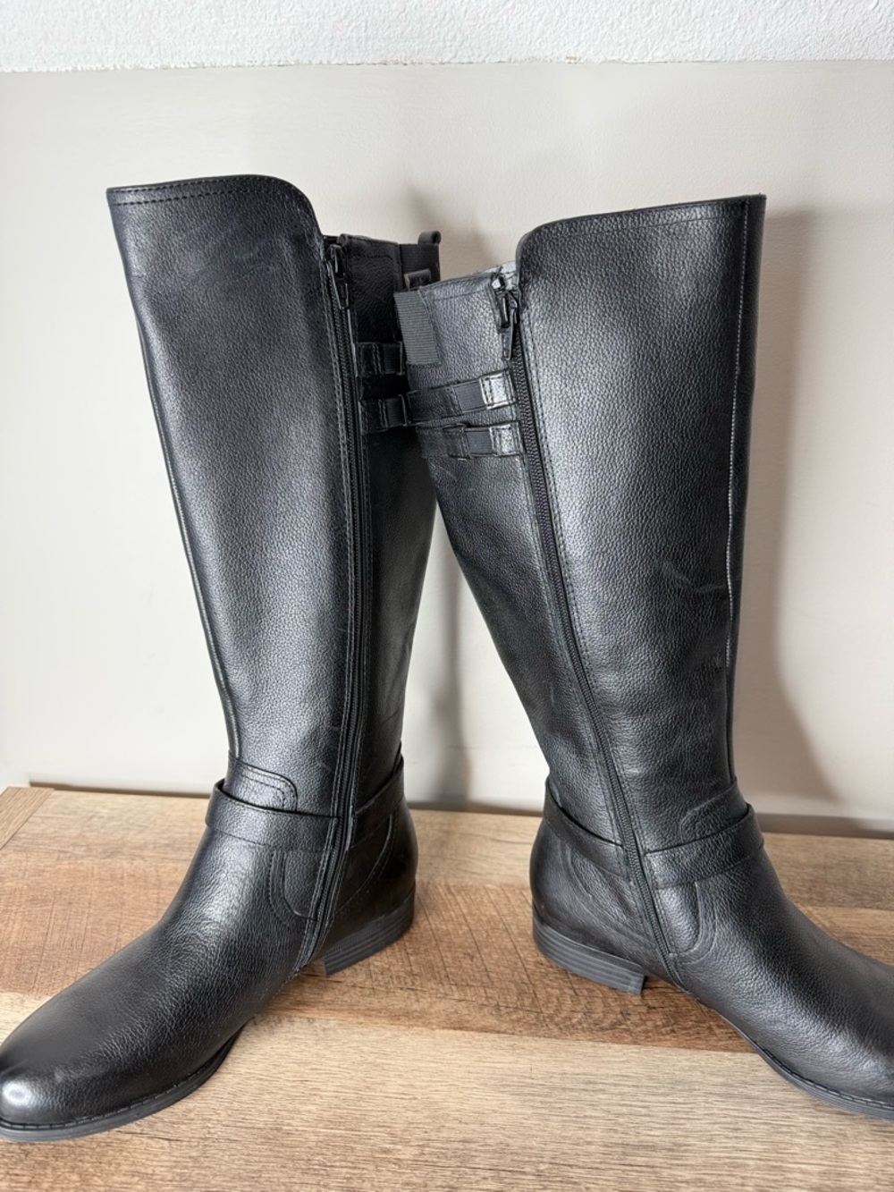 NATURALIZER New Jessie High Shaft Leather Riding Boots Black Buckle Zipper 7.5 - Picture 4 of 14